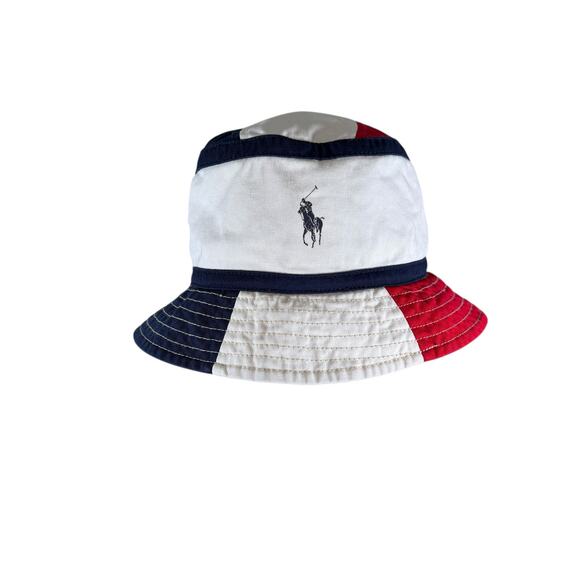 Polo Ralph Lauren Colorblock Bucket Hat Red White Blue Logo L/XL USA Flag Y2k - Picture 3 of 4